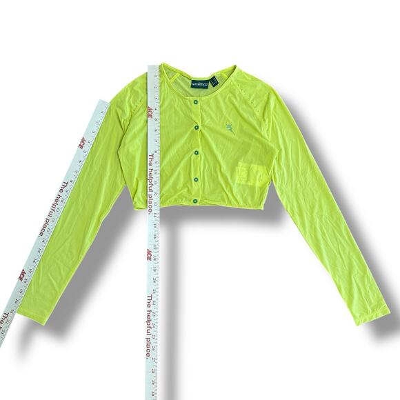 Chervò Sports‎ Neon Yellow Cropped Cardigan XS Y2K Festival Activewear Designer - Picture 4 of 9